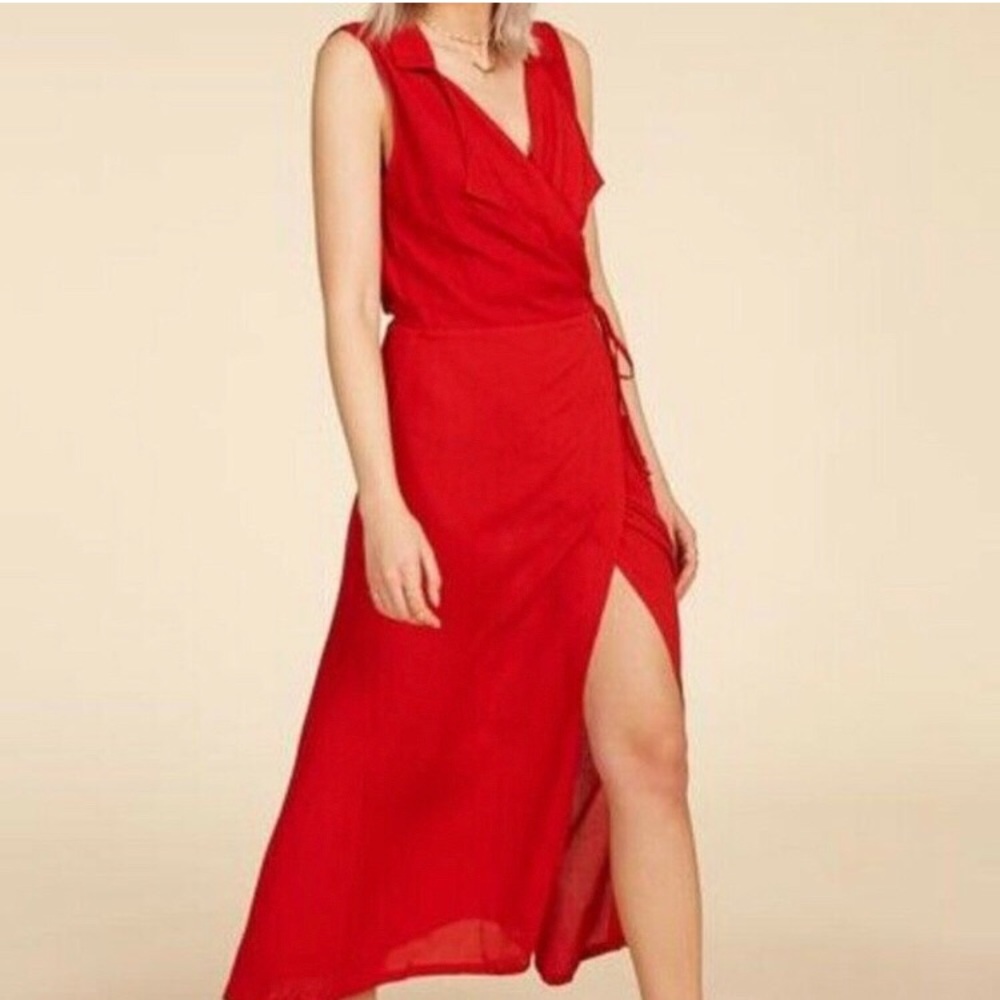 Cleobella Josie Wrap Dress Red Rayon Midi